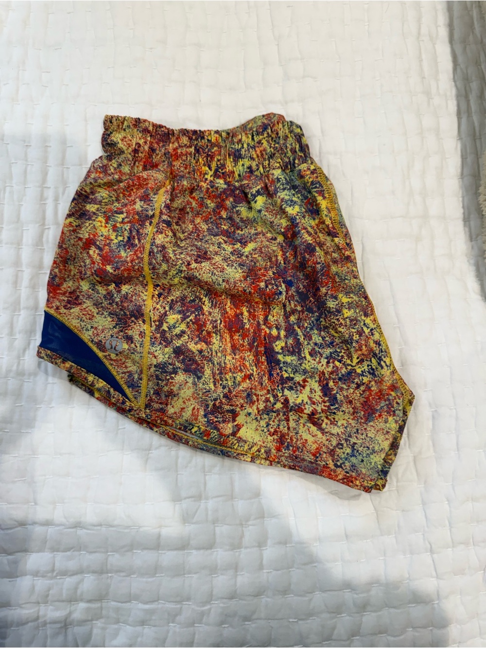 lululemon athletica Yellow Multicolor Athletic Shorts with Blue Accent